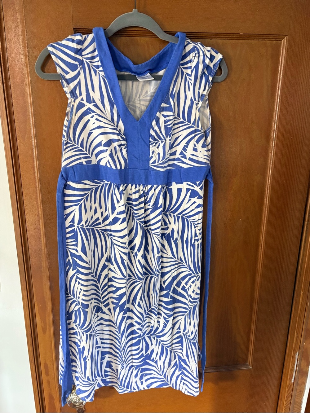 Motherhood maternity dress - Blue and White Leaf Print size M